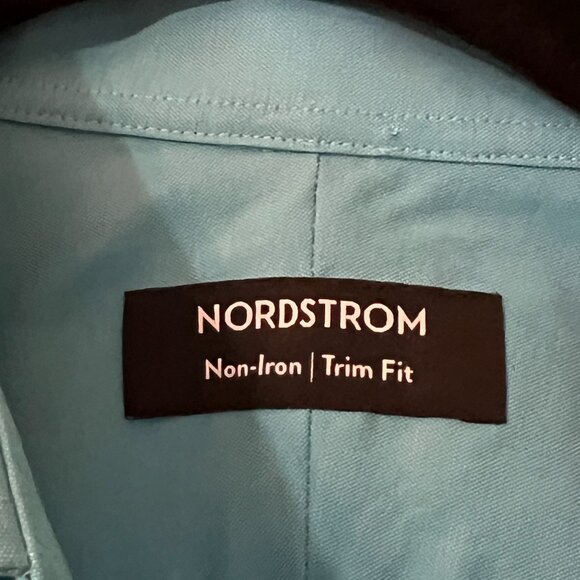 NWT Nordstrom Men's Dress Shirt 15.5 Trim Fit Non-Iron Teal Bird Supima Cotton - Picture 4 of 8